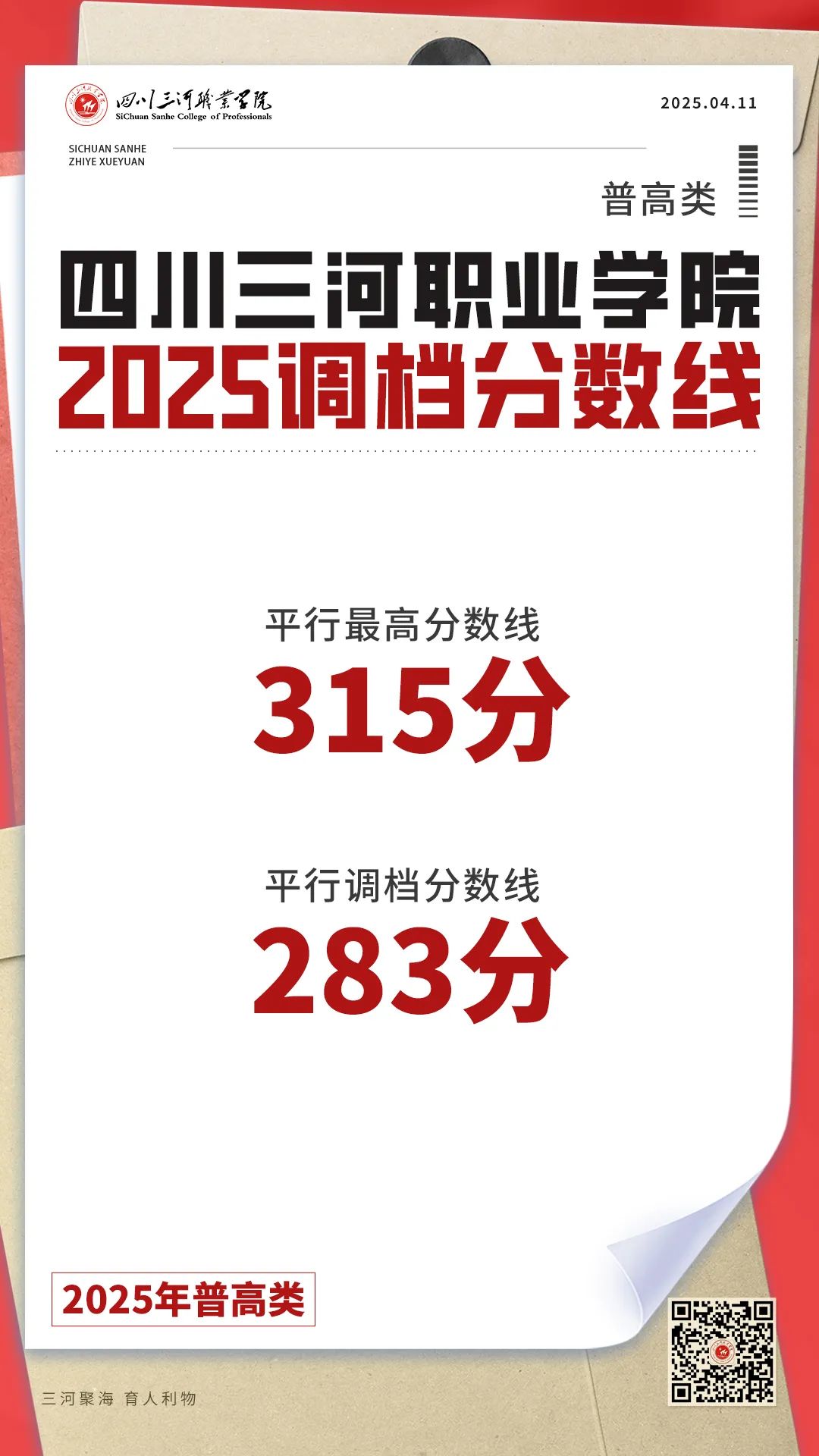 四川三河职业学院2025年高职单招调档线发布
