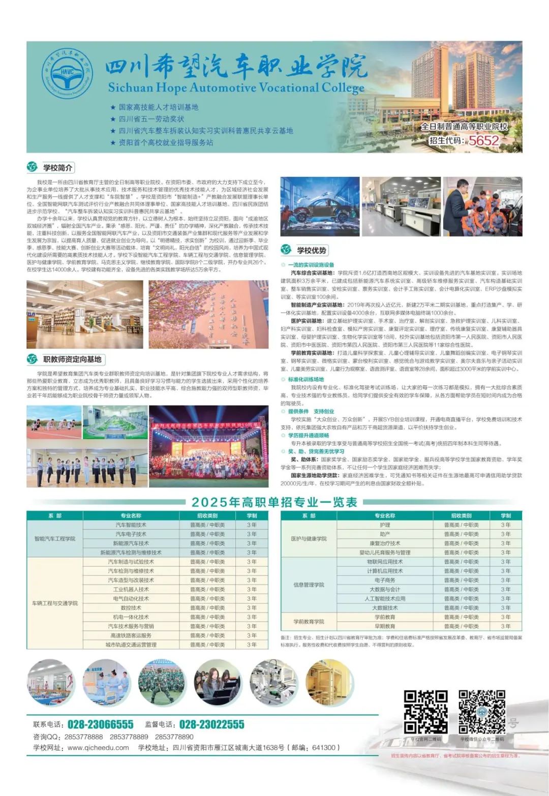 四川希望汽车职业学院2025年单招招生专业及计划