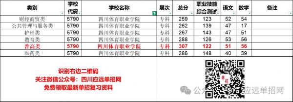 四川体育职业学院2025年单招分数线